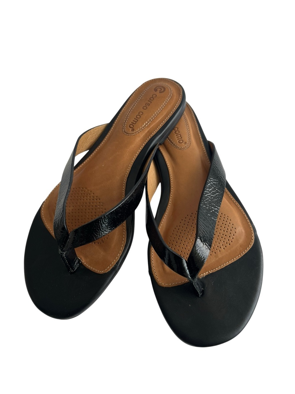 Corso Como Black and Brown Minimalist Leather Thong Sandals asz 7